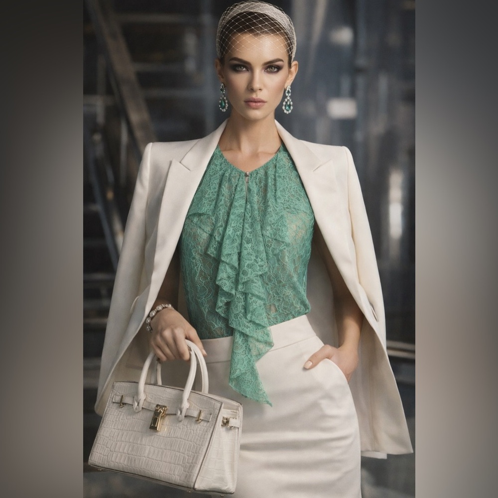 NWT BCBGMaxAzria Steacy Sheer Lace Top – Sea Green